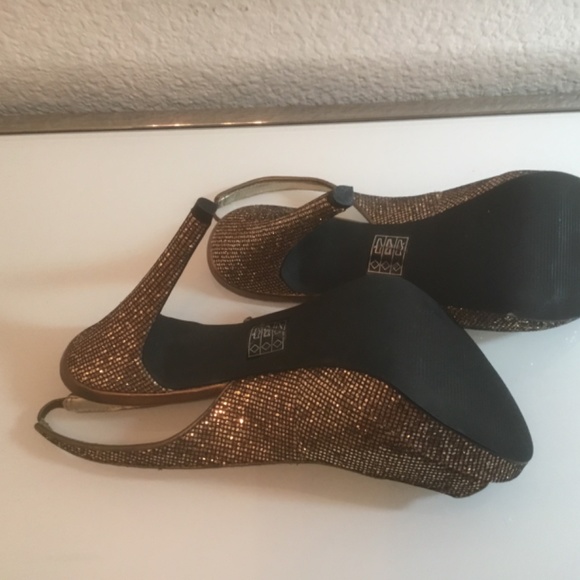 Lulu Townsend  bronze glitter sling back peep toe platform shoes 😍 - Picture 4 of 16